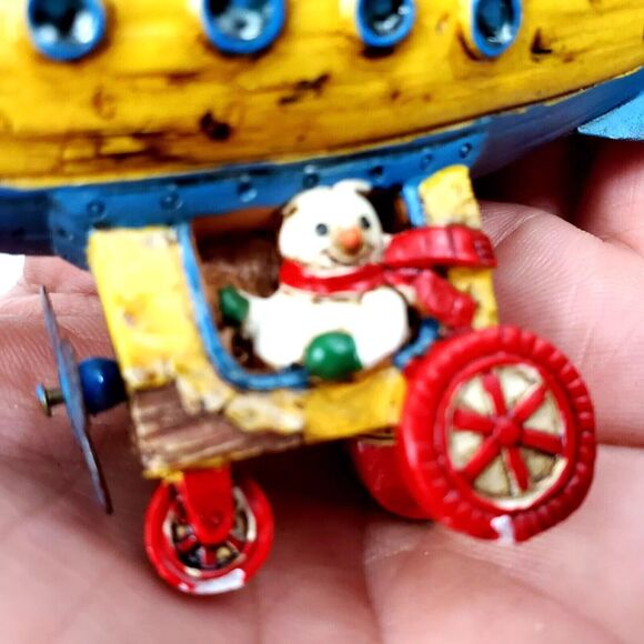 Rare Ornament Figure Zeppelin Aircraft Blimp Propeller Snowman Pilot Rustic Aged - Picture 7 of 10